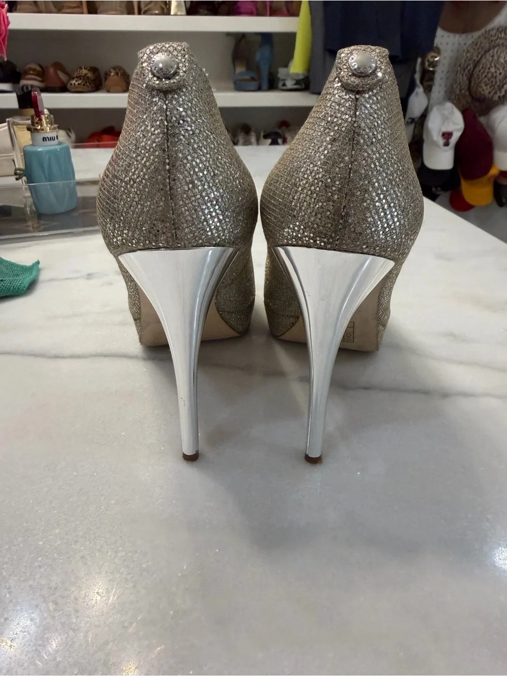 Michael Kors Glittery Gold Peep-Toe Pumps